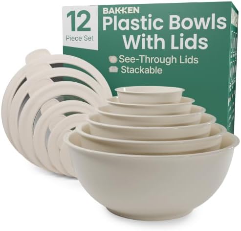 Bakken Master 12 Piece Plastic Nesting Bowls with Lids - Mixing Bowls