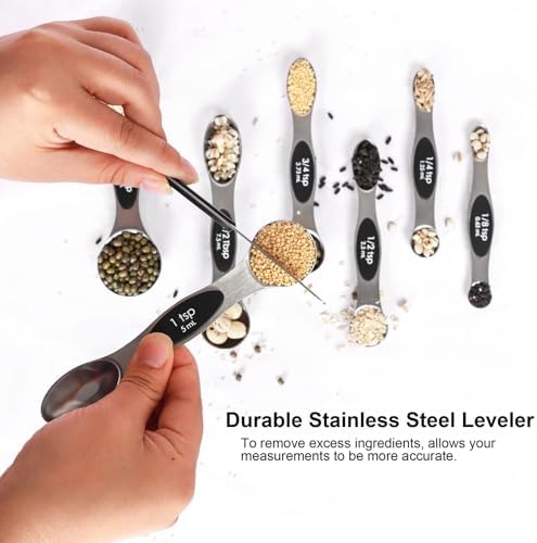 Magnetic Measuring Spoons Set Stainless Steel with Leveler, Stackable