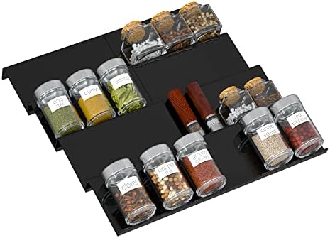 Sezanrpt Adjustable Acrylic Spice Drawer Organizer Rack, Spice Drawer