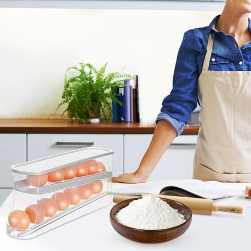 Cabilock Auto Rolling Egg Dispenser for Refrigerator, Clear Tiered Egg