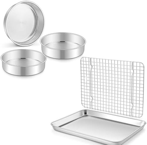 Baking Sheet with Rack & Cake Pan Set, Homikit Stainless Steel Quarter