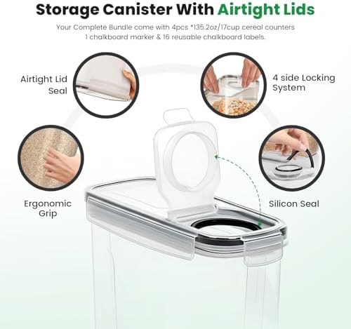 Cereal Containers Storage with Lids - Airtight Kitchen Dry Food