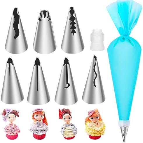 Suuker Ruffle Piping Tips Set, 9-Piece, with Bag