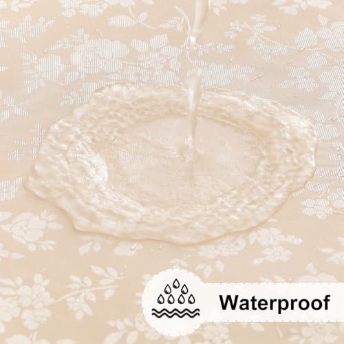misaya Round Vinyl Fitted Tablecloth with Elastic Edge, Beige