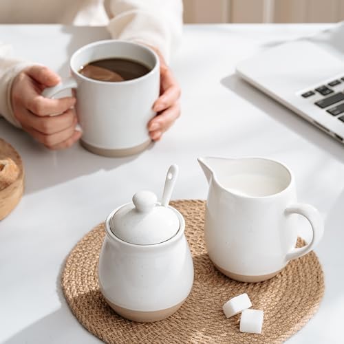 famiware 10oz Sugar Bowl & 13oz Creamer Set, Coffee Serving Set, White