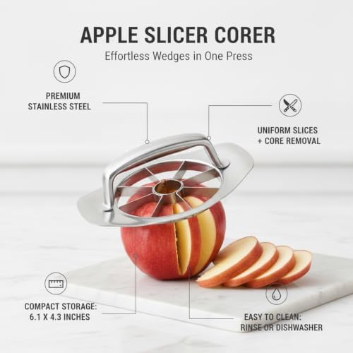 Apple Slicer Corer, Stainless Steel Fruit Divider for Uniform Wedges