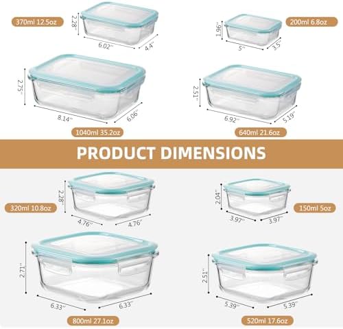 YUNCANG 8 Pack Glass Food Storage Containers with Lids