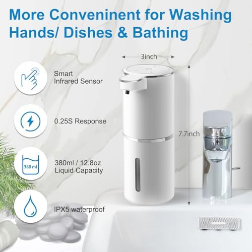 Automatic Foaming Soap Dispenser, 4-Level Adjustable Foam, Wall Mount