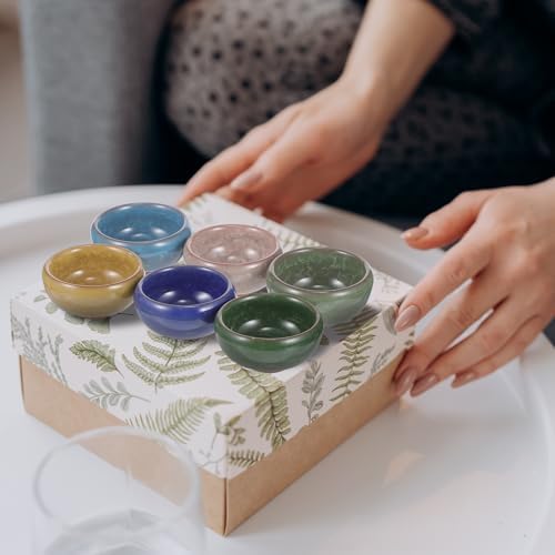 6pcs Essential Oil Mixing Bowl, Ceramic round Spa Dish with Glass Tray