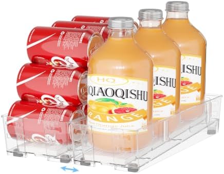 Drink Organizer for Fridge, Spring Push Can Dispenser