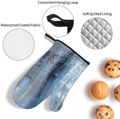 LOKMU Oven Mitts and Pot Holders Set of 3, Blue and Grey White