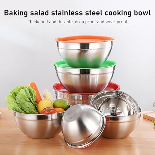5PCS Stackable Nesting Mixing Bowls with Lids, Stainless Steel Food