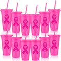 12 Pcs Breast Cancer Awareness Tumblers with Lids and Straws 24 oz