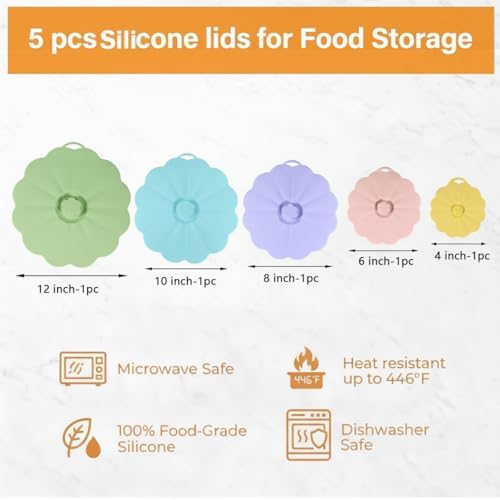 Silicone Lids for Pots and Pans, Set of 5