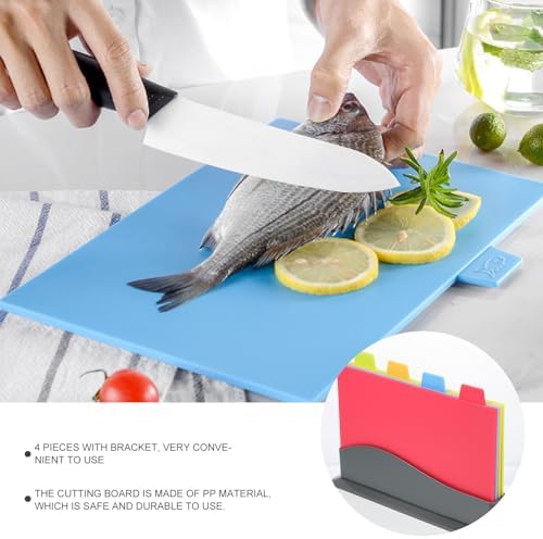 Plastic Cutting Board Set, 4 Color Coded Boards with Stand for Kitchen