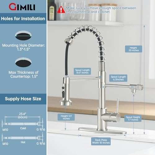 GIMILI 3 in 1 Brushed Nickel Filter Kitchen Faucet