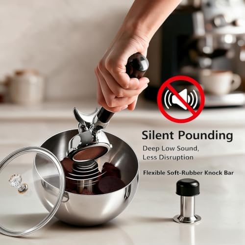 2L Espresso Knock Box with Glass Lid, Magnetic Knock Bar, Silver