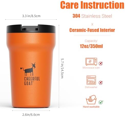 CHEERFUL GOAT Ceramic Lined Coffee Mug – Stainless Steel Travel