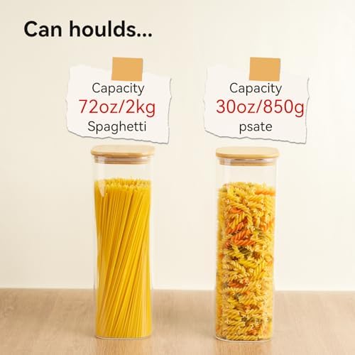 Glass Spaghetti Pasta Storage Container - 3 Pack 2.5 QT Airtight Food