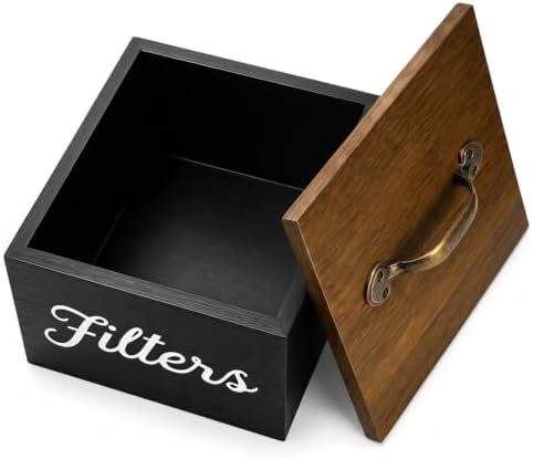 Yarlung Coffee Filters Holder with Lid, Square Wooden Coffee Pods