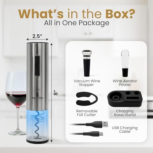 GrapeVibeEssentials 5-in-1 Electric Wine Opener Gift Set– Rechargeable