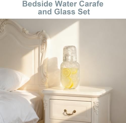 Vintage Bedside Water Carafe and Glass Set, Mouthwash Dispenser for