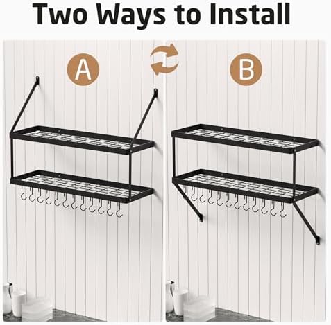 KES 2-Tier Wall Pot Rack, 30-Inch, 100 Lbs Load, Heavy-Duty, Matte Black