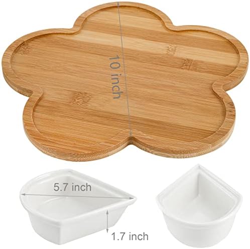 yarlung Ceramic Divided Serving Dishes with Lids and Bamboo Platter, 5 Removable Dipping Bowls Relish Tray Nuts Dishes for Appetizer, Chips, Fruits, Candy, Condiment