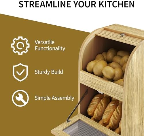 Potato & Onion Storage Bin with Wheels&Mesh Doors,3-Tier Bread
