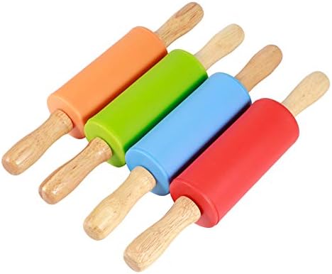 4pcs Mini Silicone Rolling Pins with Wood Handles for Kids Baking