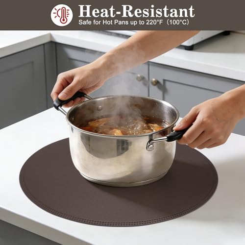 15" Faux Leather Round Placemats Set of 4, Vinyl Heat Resistant Place