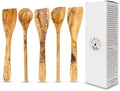 Tramanto Olive Wood Utensil Set - 5 Piece Spatula and Spoon Wooden