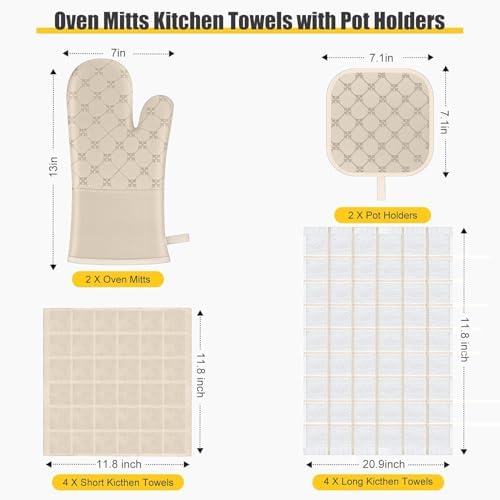 Oven Mitts Kitchen Towels Dishcloths with Pot Holders Sets 12PCS, Dish