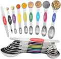 Magnetic Measuring Spoons Set of 9 with Leveler, Color-Coded Dual