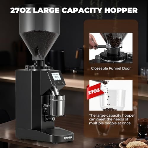 Touch Screen Electric Coffee Grinder, 60mm Flat Burr, Black