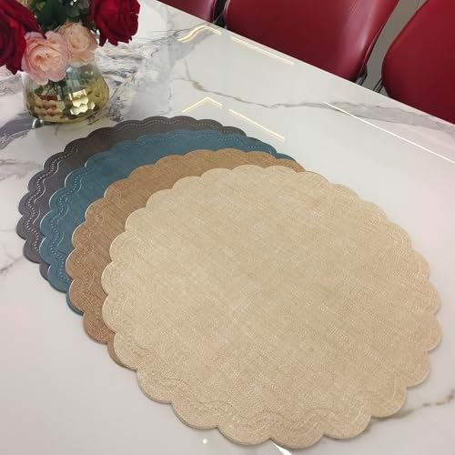 Round Placemat for Dining Table Set of 6,PU Waterproof Heat Insulation