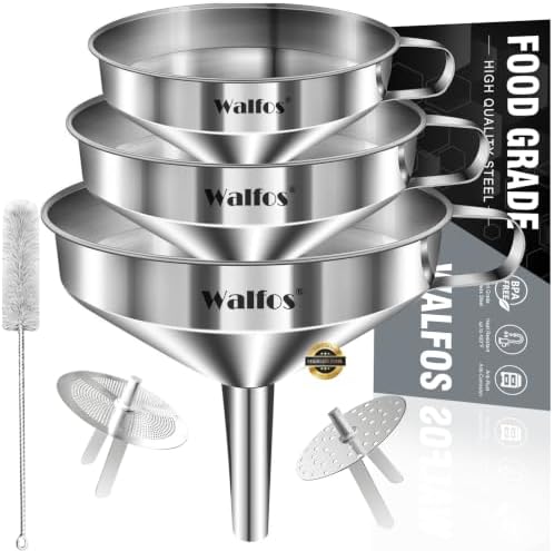 Stainless Steel Funnel, Walfos 3 Pack Kitchen Funnel with 2 Removable
