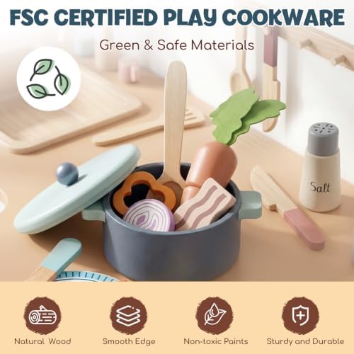 Lehoo Castle Wooden Play Kitchen Accessories, Play Food for Toddlers