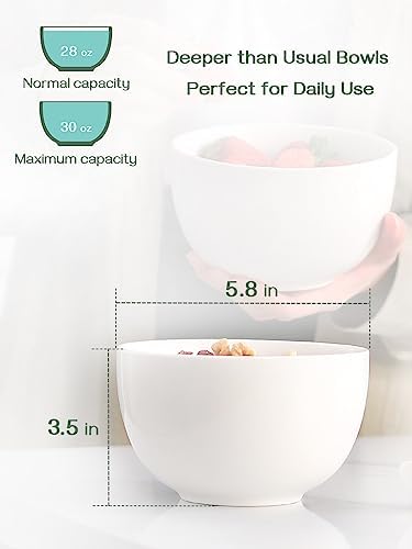 DOWAN Deep Bowls, 30oz Large Soup Bowls, Ceramic Cereal Bowls Set of 4