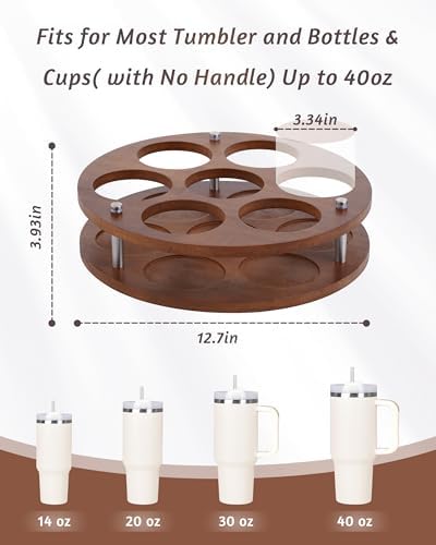 Rotating Wood Tumbler Organizer, 30 oz 40 oz Spinning Turnable