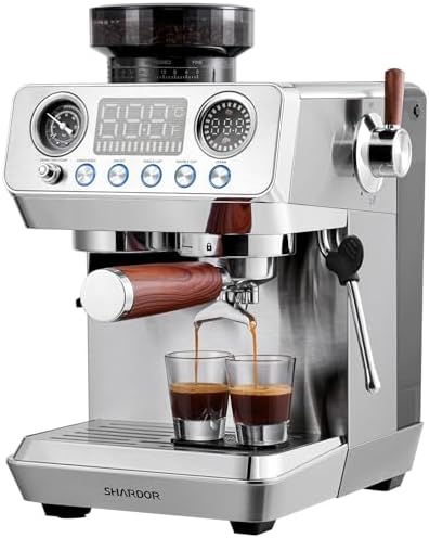 SHARDOR 20 Bar Espresso Machine with Built-In Grinder, Stainless Steel