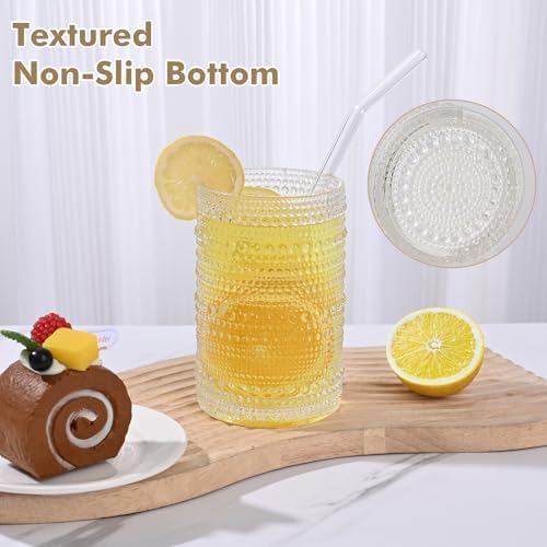 ZMOWIPDL 12oz & 15oz Hobnail Drinking Glasses,Clear Glass Cups Set of