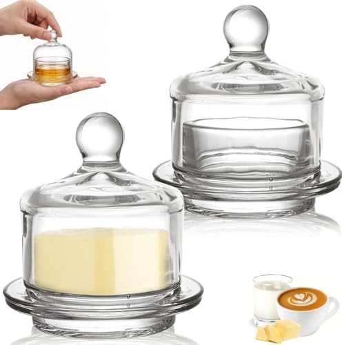 Dicunoy 2 Pack Glass Butter Dishes, Small Round Butter Keeper with