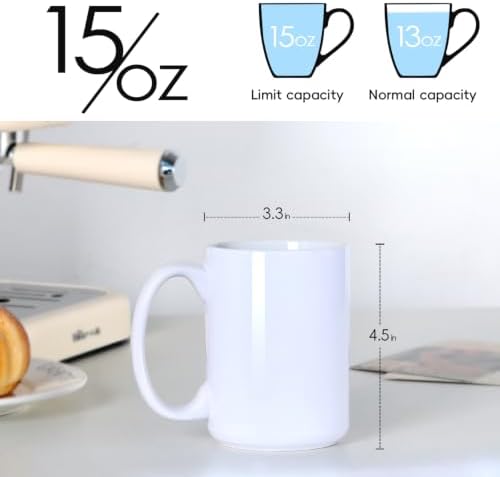 15 OZ Coffee Mugs, Classic Blank Ceramic Cup with Large Handle for Tea