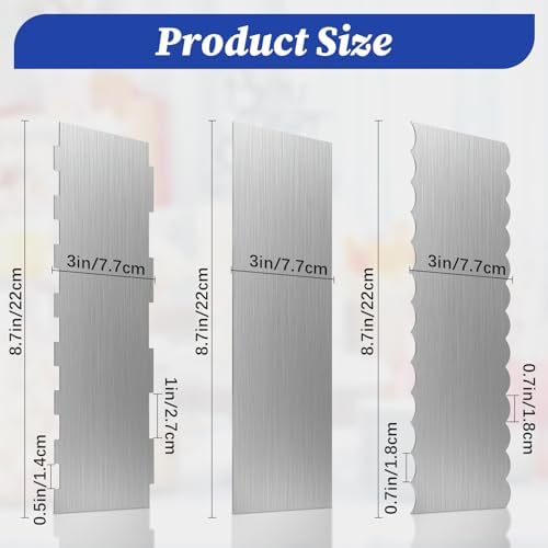 3 Pcs Stainless Steel Cake Scraper Set, 8.6-inch