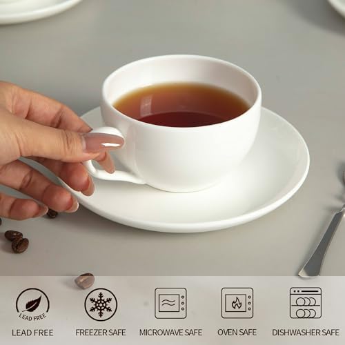 Bone China Tea Cups and Saucers Set (6 oz, Set of 4) – White Luxury