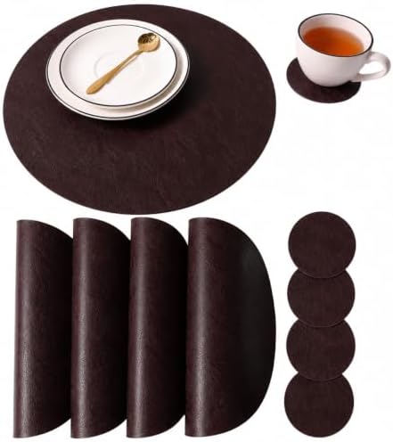 Embossed PU Leather Placemats, Waterproof Coffee Coasters, Kitchen