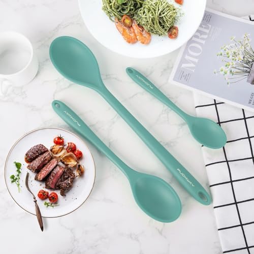 3 Pcs Silicone Spoons Set of 7.9 10.6 14.2 inch for Cooking, Heat