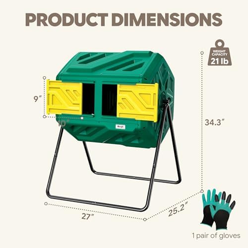 Werph 43 Gal Dual Chamber Compost Tumbler, Green