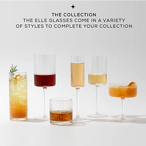 JoyJolt Elle 16oz Fluted Highball Glasses Set of 2, Ribbed Tall